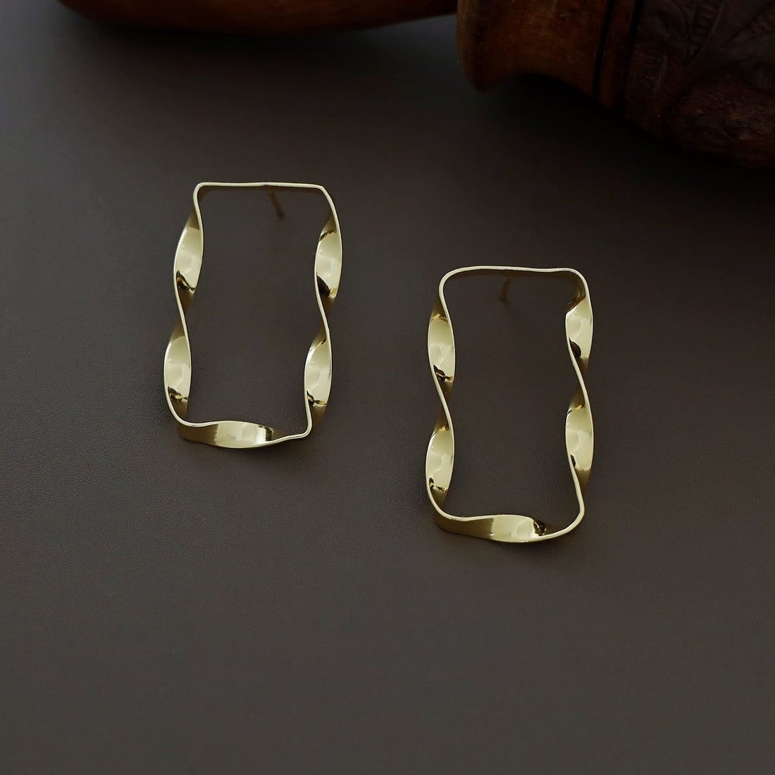 Golden Twisted Rectangle Earring